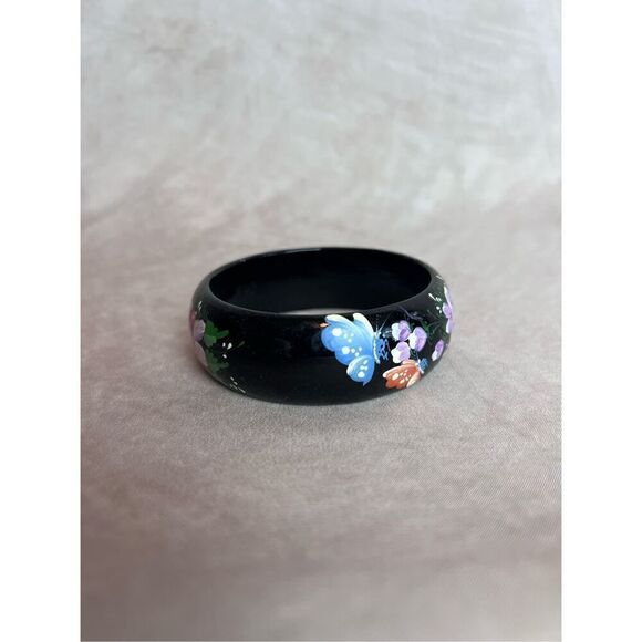 Vintage Floral Painted Bangle 1960s - Picture 2 of 6